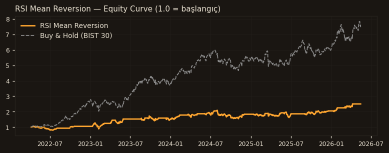 RSI Mean Reversion equity curve