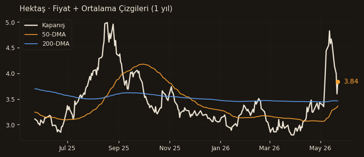 HEKTS fiyat + 50-DMA + 200-DMA