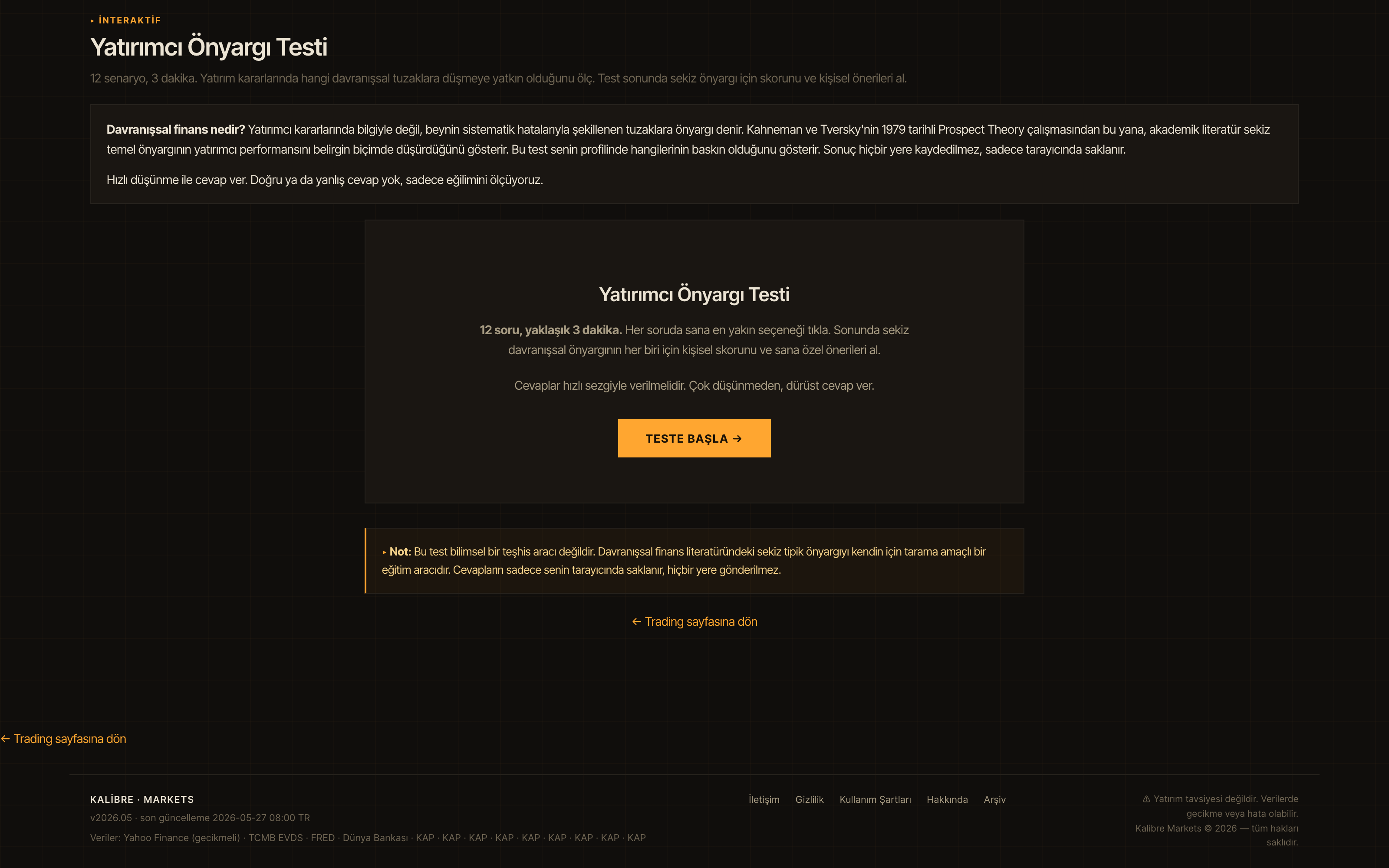 Yatırımcı Önyargı Testi interaktif sayfa